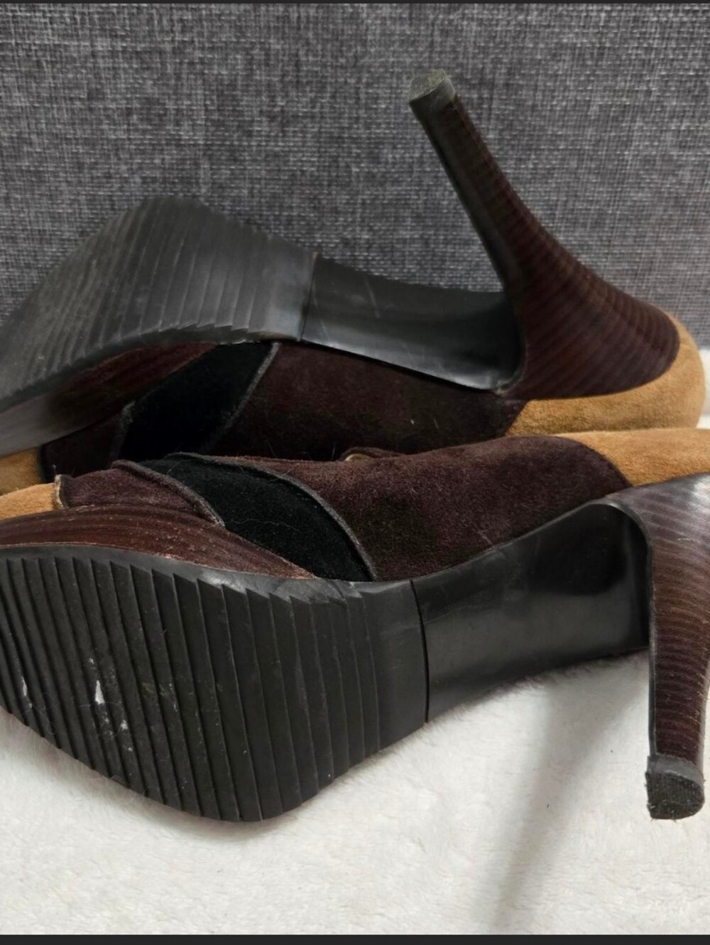 Michael Kors Two-Tone Suede Mary Jane Heels in Brown Tan & Black - Picture 4 of 5